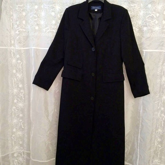 RARE Vintage Black Maxi-Trench Coat, size 9 - Picture 1 of 10